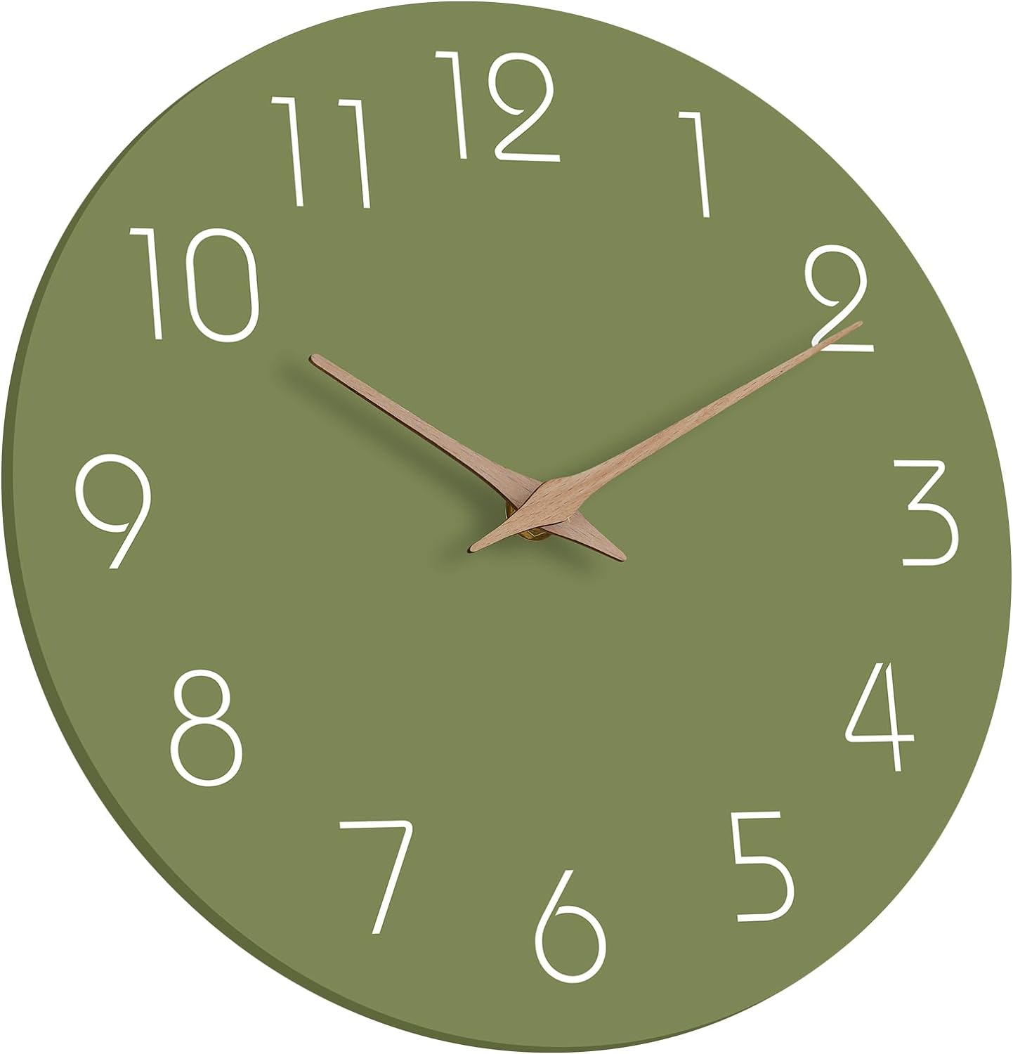 Mosewa Modern Wall Clock Silent Non-Ticking 14 Inch Olive Green Battery Operated Simple Minimalist for Living Room Office Bedrooms Kitchen Home Decor