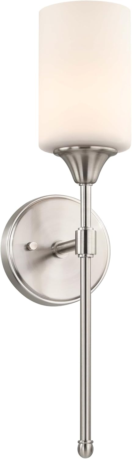 XiNBEi Lighting Wall Light 1 Light Wall Sconce with Glass, Bath Vanity Sconce for Bathroom Bedroom & Living Room, Brushed Nickel Finish XB-W1216-BN