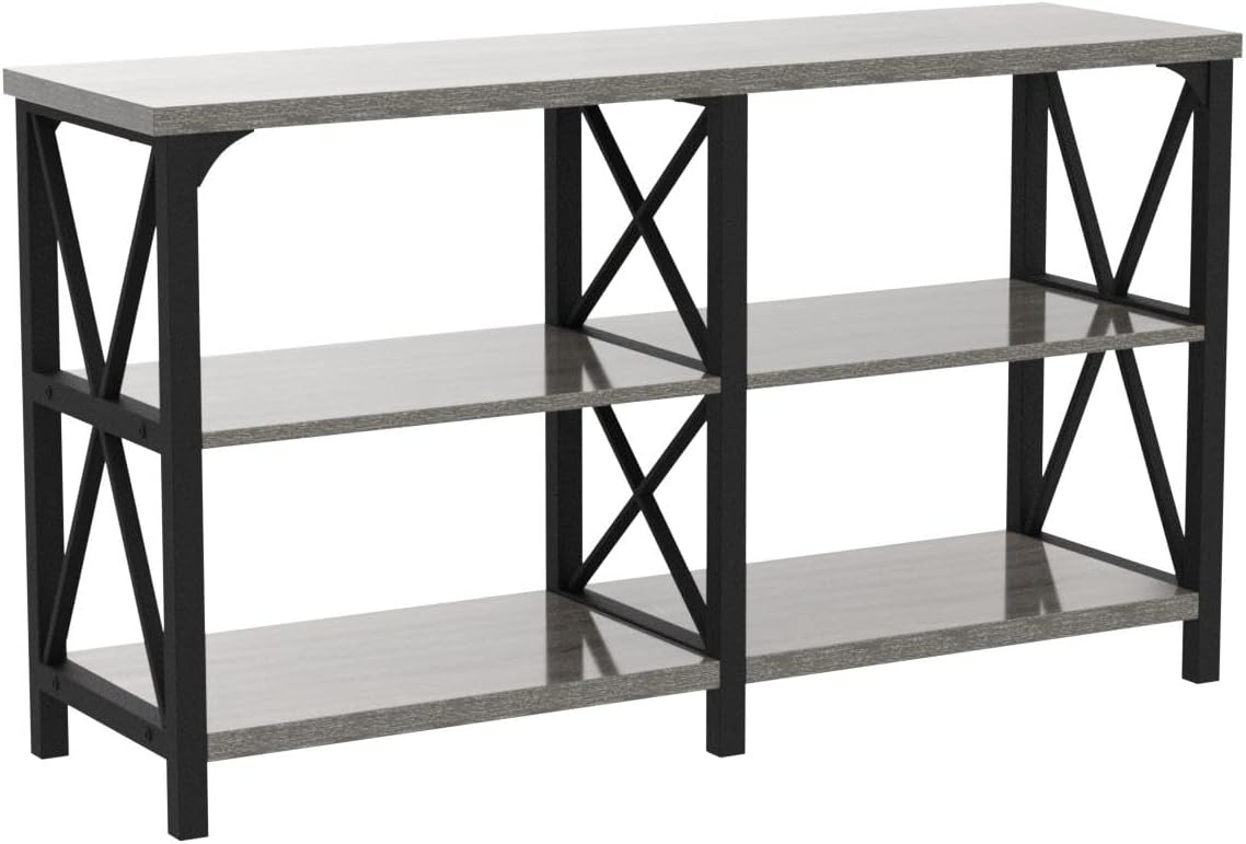 LVB Rustic Sofa Table, Farmhouse Console Table for Living Room, Hallway entryway Table with Storage, Entry Table for Foyer, Light Grey Oak, 55 Inch