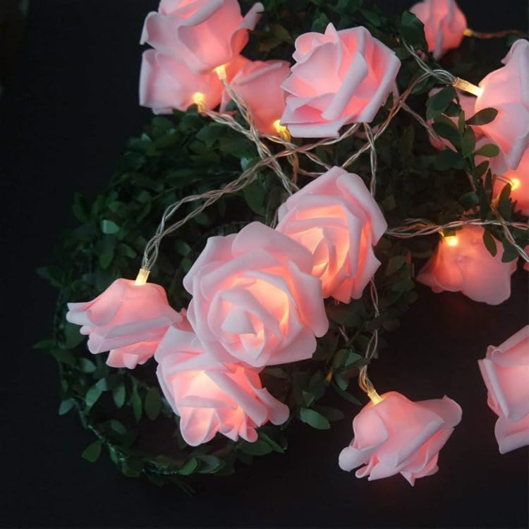 Everlasting Splashes LED Rose Flower Fairy String Lights Battery Operated Warm Flashing Light Romantic Proposal Wedding Party Birthday Christmas Thanksgiving DIY Indoor Outdoor Decorations (Red&Pink)