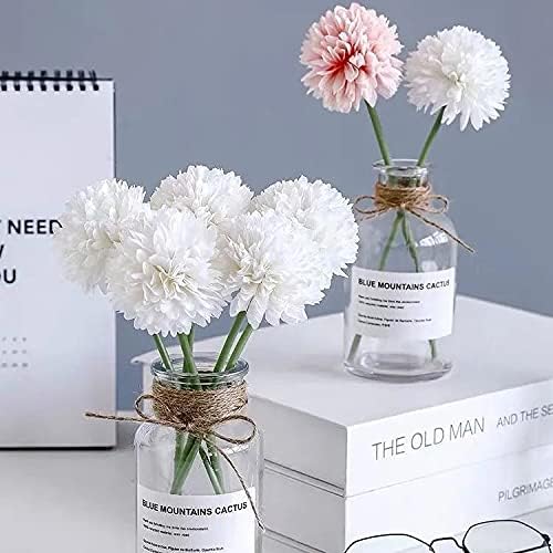 Kimura's Cabin 20Pcs Fake White Flowers Artificial Chrysanthemums Ball Flower Faux Silk Mums Flowers for Wedding Party Home Kitchen Table Core Decoration DIY Bouquets (White)