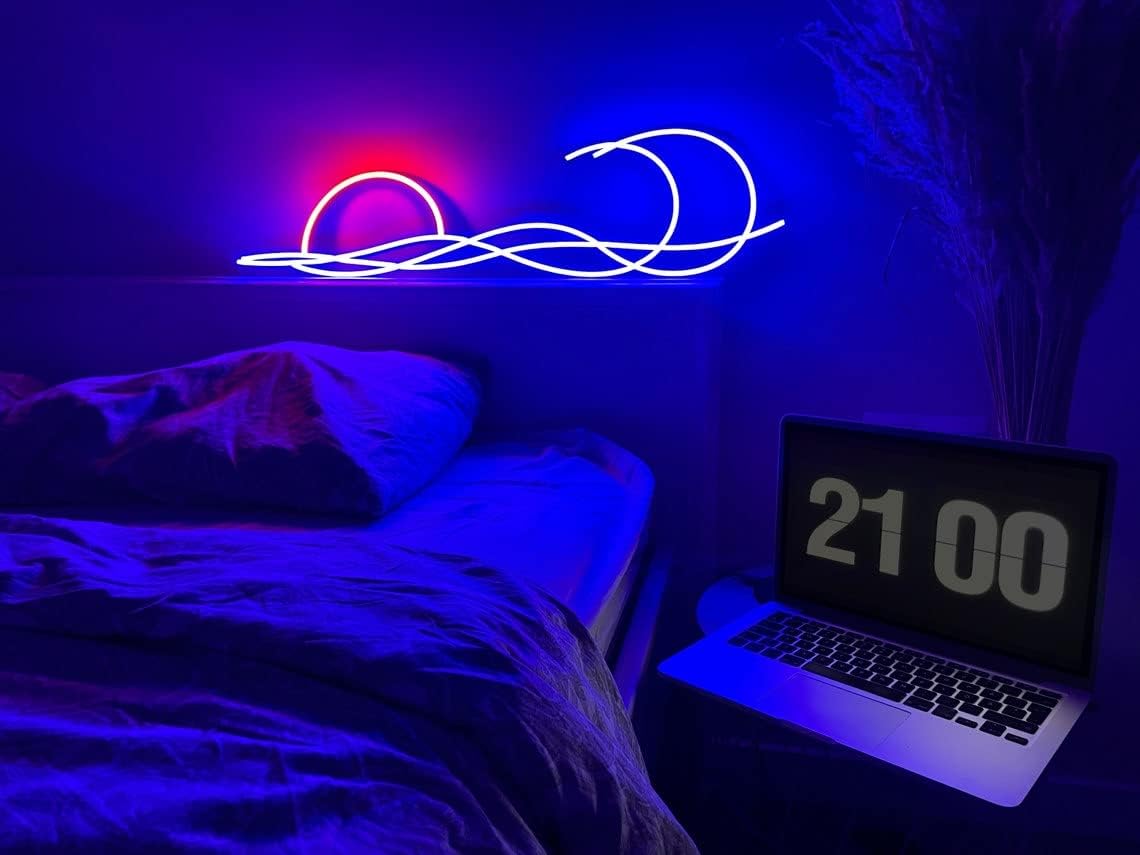 LED Decorative Lights USB Mountains Sunrise Sunset Led Neon Signs Home Decoration Wall Art Holiday Gift Brightness Adjustable 16.5''x9.5''