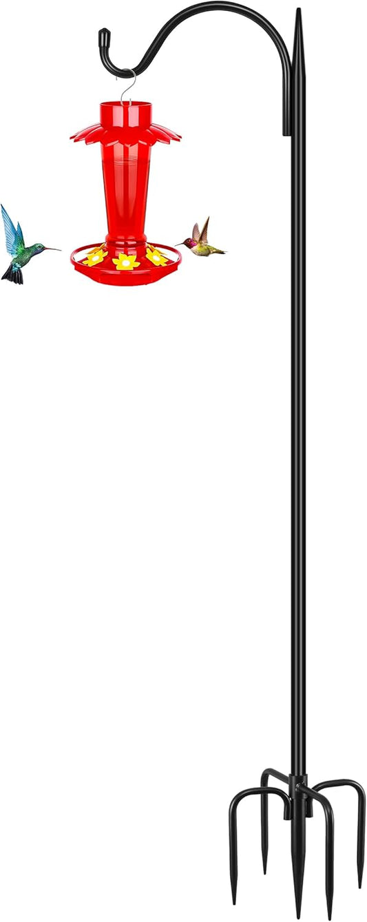 Gtongoko 63 Inch Shepherds Hooks for Outdoor with 5 Prongs Base, Adjustable Bird Feeder Pole Garden Hooks for Hanging Lanterns, Plants Baskets, Hummingbird Feeders, 1 Pack