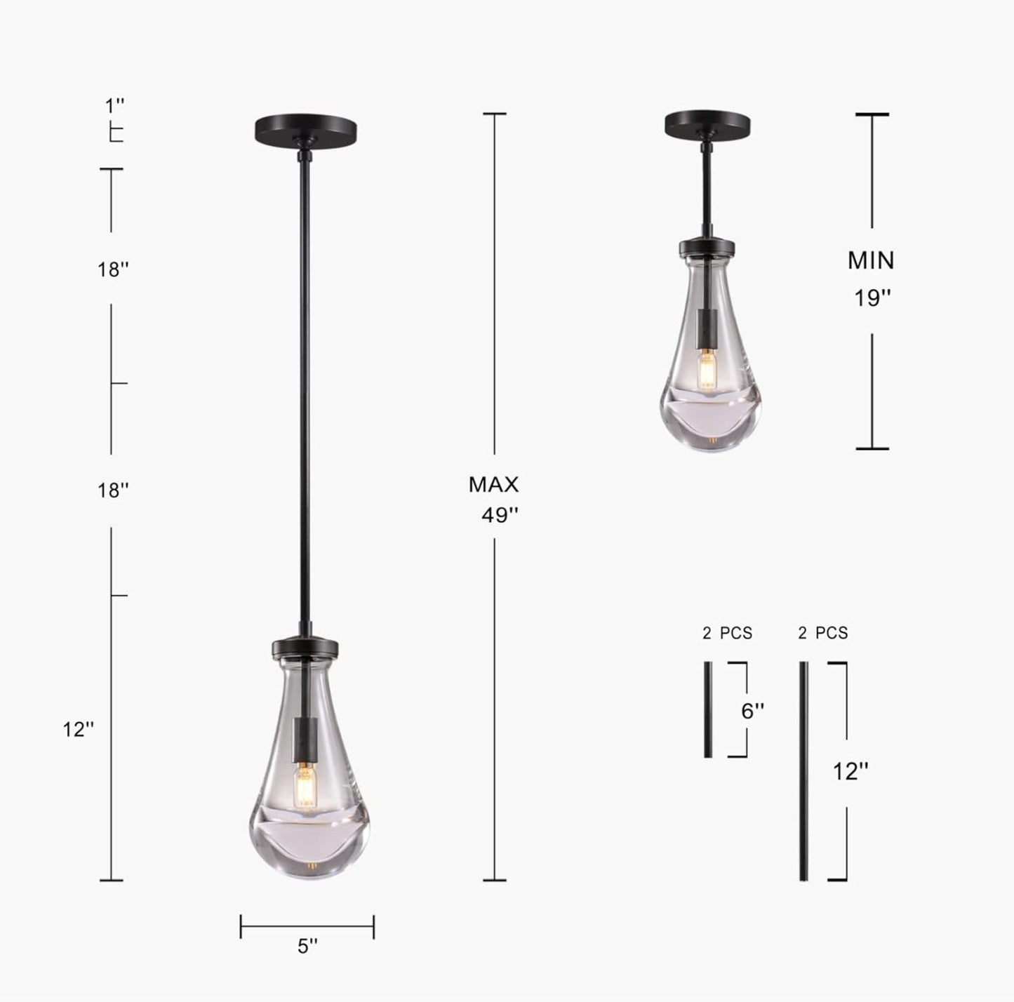 Raindrop Pendant Lights, Bronze Modern Pendant Lights for Kitchen Island with Rod, Penadant Light Fixtures, Chandelier for Living Room Hallway,Bedroom Pendant Light, Bulb Included