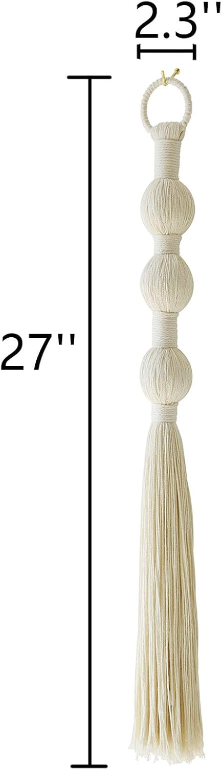 Macrame Wall Hanging Small Sphericity Cotton Textile Tassel Wall Hanging Fiber Yarn Art for Living Room Bedroom 27'' L x 2.3'' W