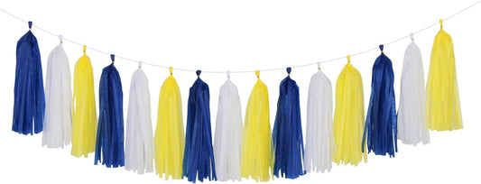 Navy-Blue White-Yellow Party-Decorations Tassel-Garland -15pcs Graduation Wedding Birthday Baby Bridal Shower Tassels Banner Streamers Decor Panduola