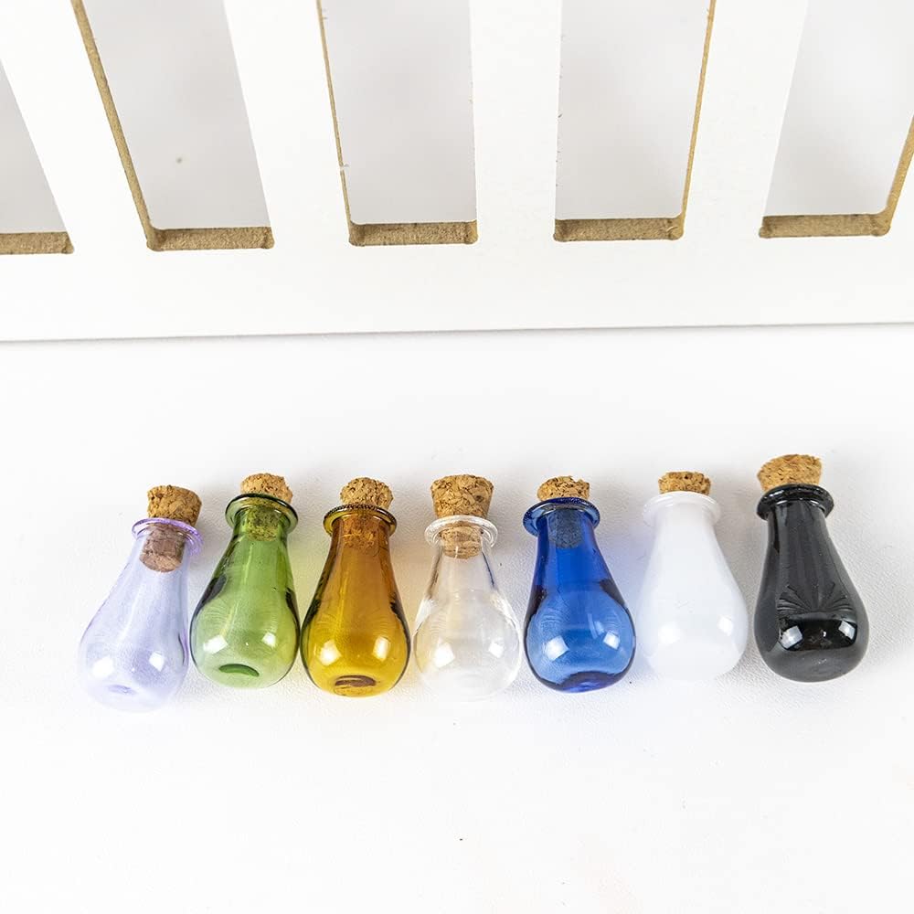 Mini Glass Color Bottles,Water Drop Vase-Small Jars Vials-Mini Cute Bottles With Cork Mix 7 Colors