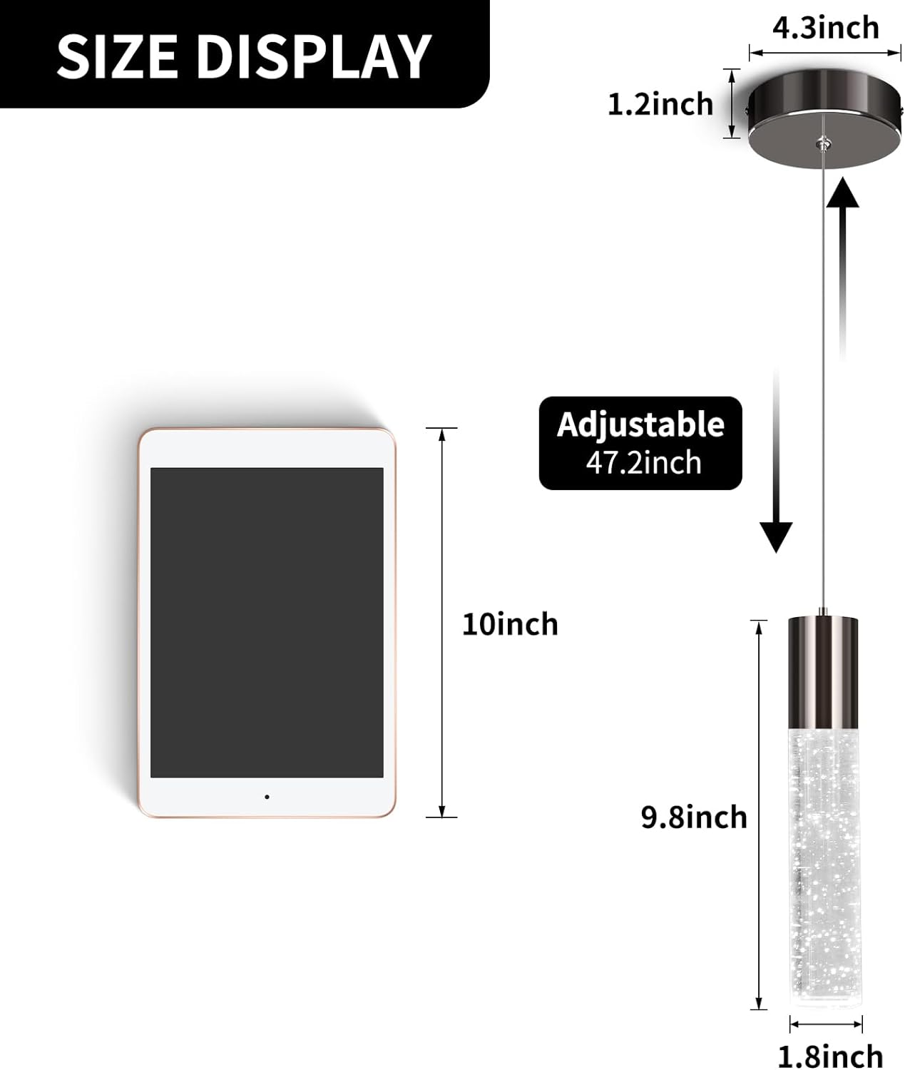 OKELI Modern Pendant Light,LED Bubble Crystal Kitchen Island Lights Fixtures,Black Mini Single Pendant Lighting for Kitchen Island Bar,6W,6000K,ETL,1Pack