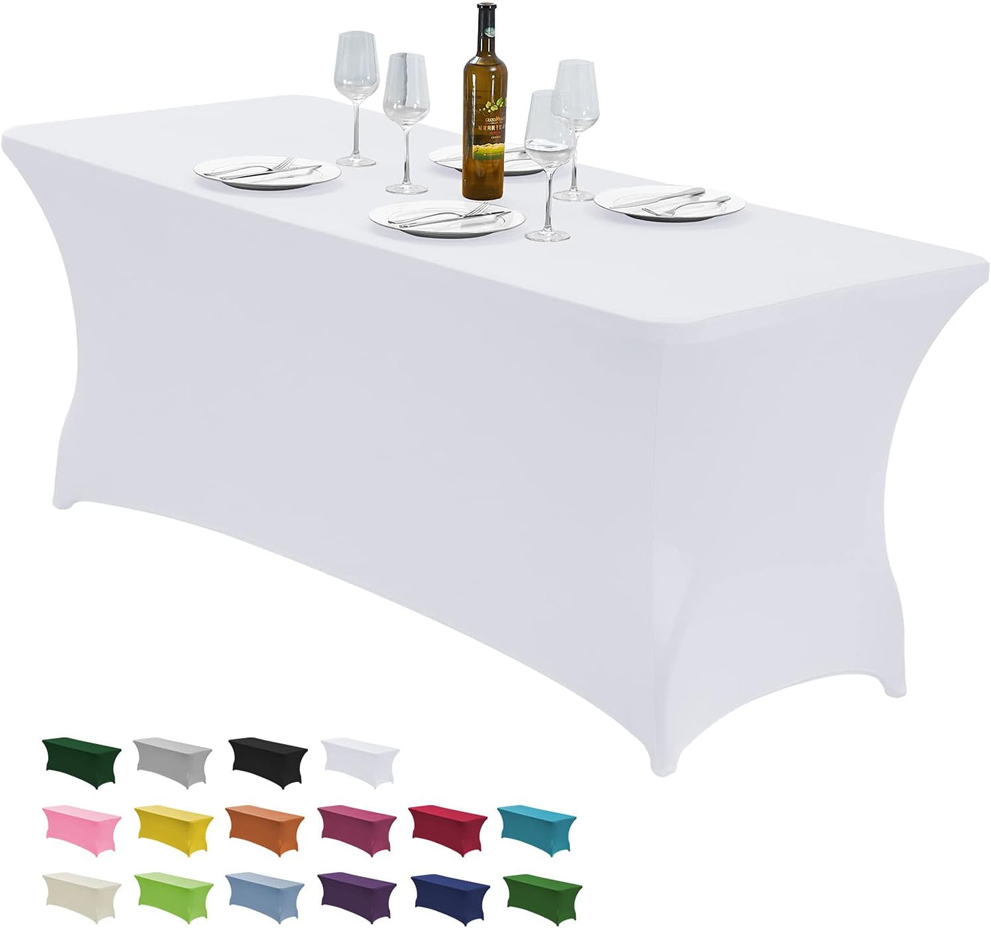 CWK 4FT Waterproof Stretch Spandex Table Cover for Rectangular Tables - Elastic Fitted Tablecloth for Folding Tables,Wrinkle Resistant Table Cloth for Parties, Weddings, Banquets & Events (White)