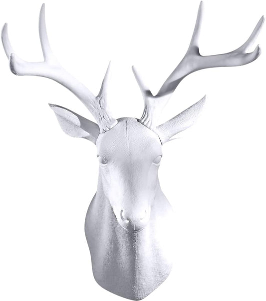 Notakia White Deer Head Wall Decor Deer Antlers Wall Sculpture Faux Taxidermy Wall Animal Head 19.69 x 11.81 x 15.75 inches (White Deer)