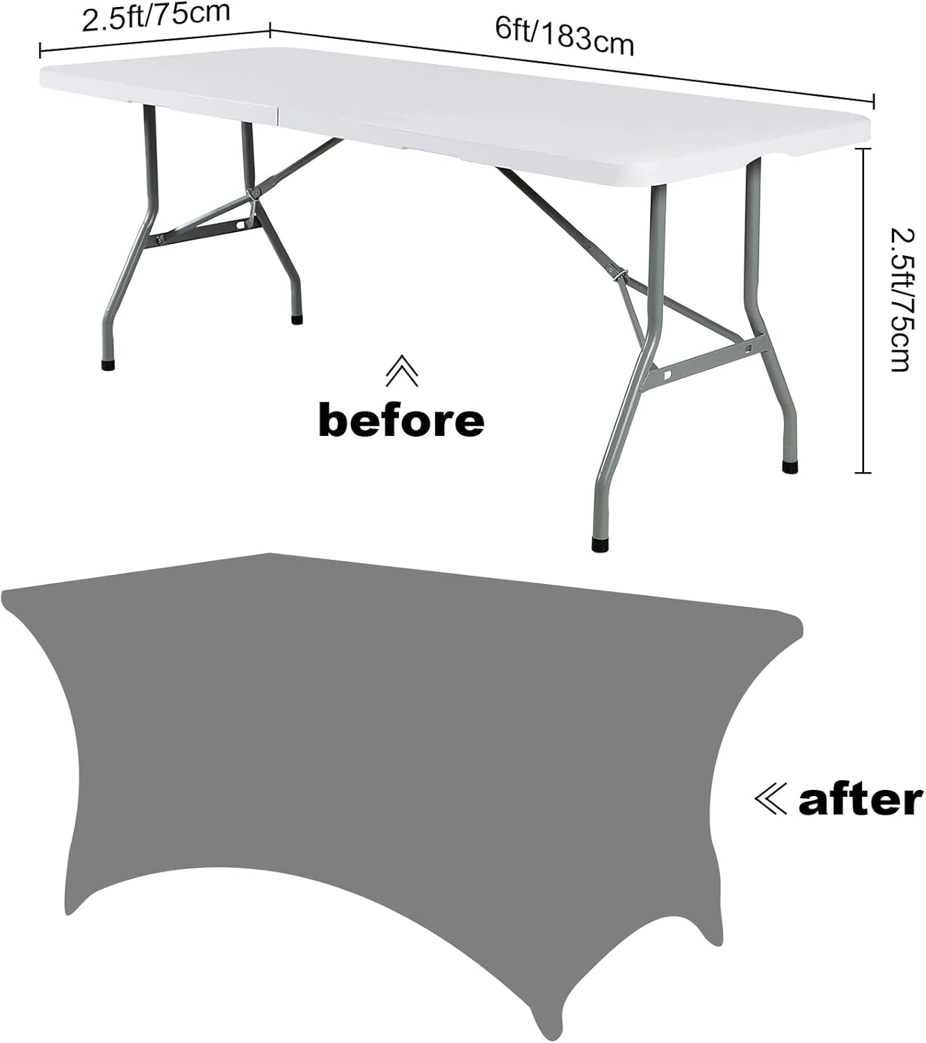 SuperO 2Pack Waterproof Spandex Table Cover for 6FT Table Universal Fitted Stretch Tablecloth for Party, Banquet, Wedding and Events-Gray