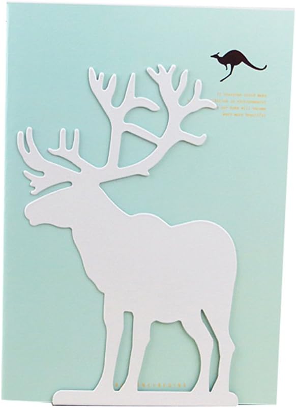 Winterworm Fashion Creative Cartoon Cute Iron Elk Moose Pattern Nonskid Metal Office Desk Bookends (White)