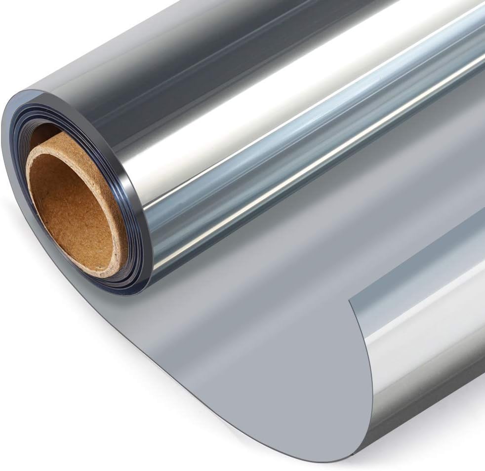 HIDBEA One Way Privacy Window Film, Daytime Privacy Sun Blocking Anti UV Reflective Window Film Heat Control Static Cling Window Tint Film for Home and Office, Silver, 23.6 x 78.7 Inch