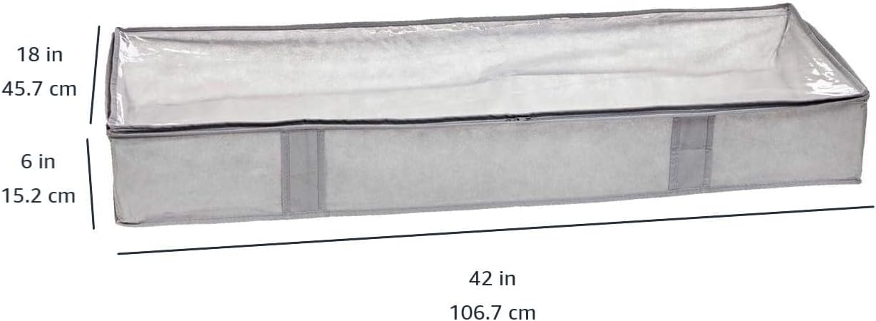 Amazon Basics Under Bed Fabric Zipper Blanket Storage Container Bags with Window and Handles, 2-Pack, 18 x 42 x 6 inches, Gray
