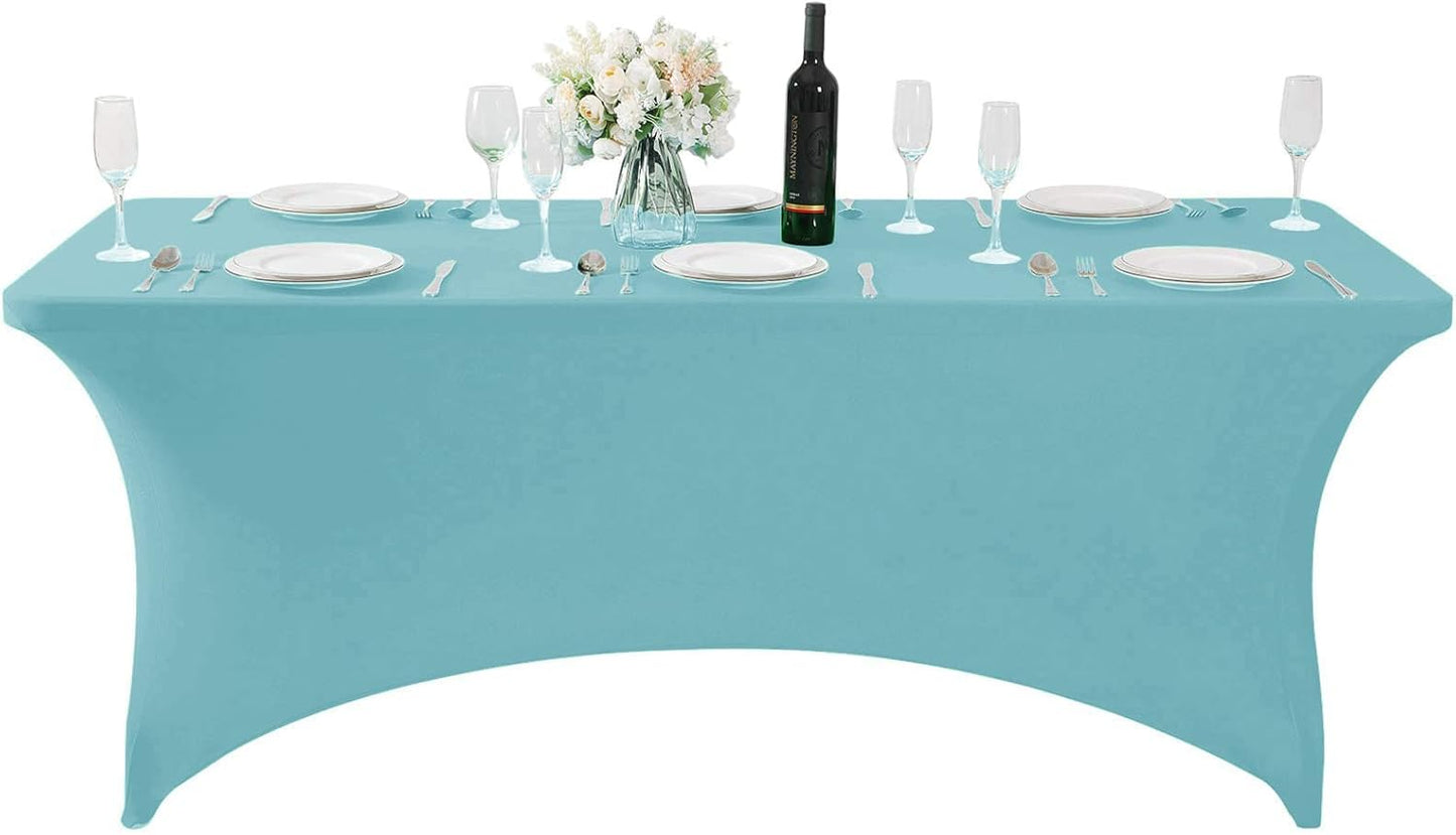 Spandex Table Cover for 6Ft or 4fT or 8ft Table Universal Fitted Stretch Tablecloth for Party, Banquet, Wedding and Events-Aqua