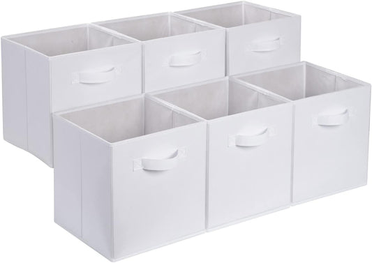 Amazon Basics Cube Organizer Storage Bins Handles, Collapsible Fabric, Pack of 6, 13"x13"x13", White