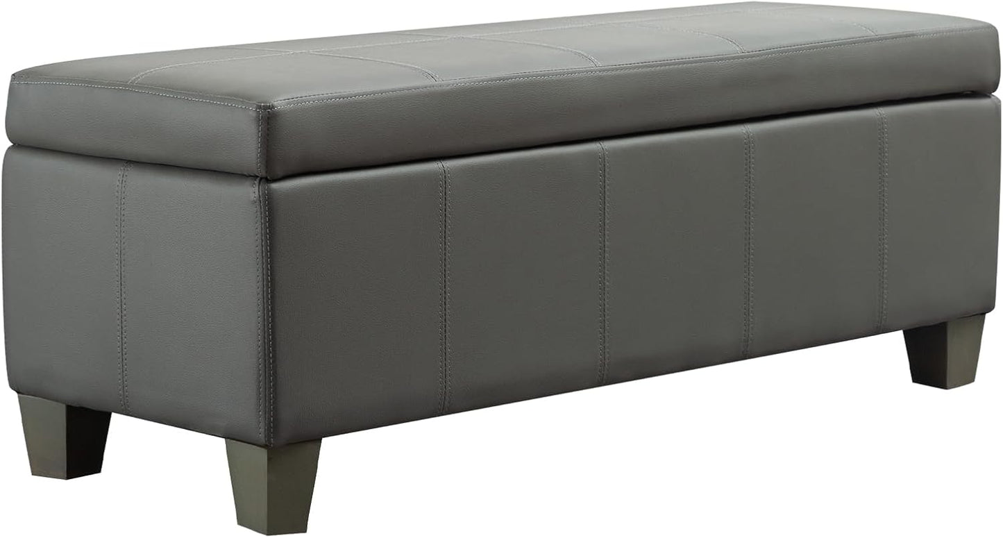Grey Faux Leather Ottoman with Storage, Rectangular Extra Long Storage Bench for Bedroom and Living Room