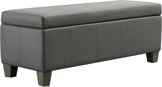 Grey Faux Leather Ottoman with Storage, Rectangular Extra Long Storage Bench for Bedroom and Living Room