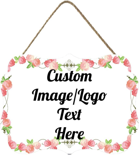 Personalized Wooden Welcome Sign Front Door Decor Personalized Home Sign Door Decorations Customized Image/Text Hanging Door Sign Farmhouse Decorations for Home Office 11.2 * 8 Inch