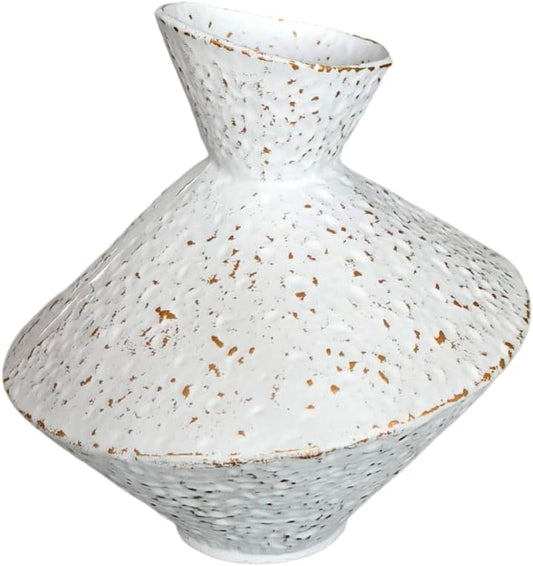 Cast Iron Decorative Vase, Dried Flower Rustic Vases, Wabi Sabi Vase for Modern Home Decor, Living Room, Shelf Decor, Enterway, Wedding, Office, Table, Bedroom, Kitchen, 8.86" H (White)