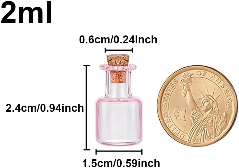 2ml Very Mini Rectangle Glass Color Bottles With Cork Colored Glass Bottles with Cork Stoppers Mix 7 Colors