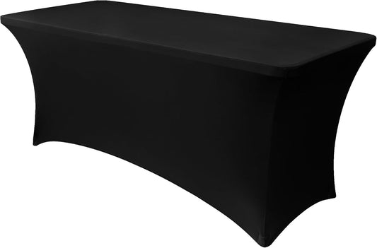 Obstal Spandex Table Cover 6ft Fitted Tablecloth Rectangular - Black Rectangle Folding Table Cloth for Birthday Party Wedding Banquet, 72L x 30W Inch