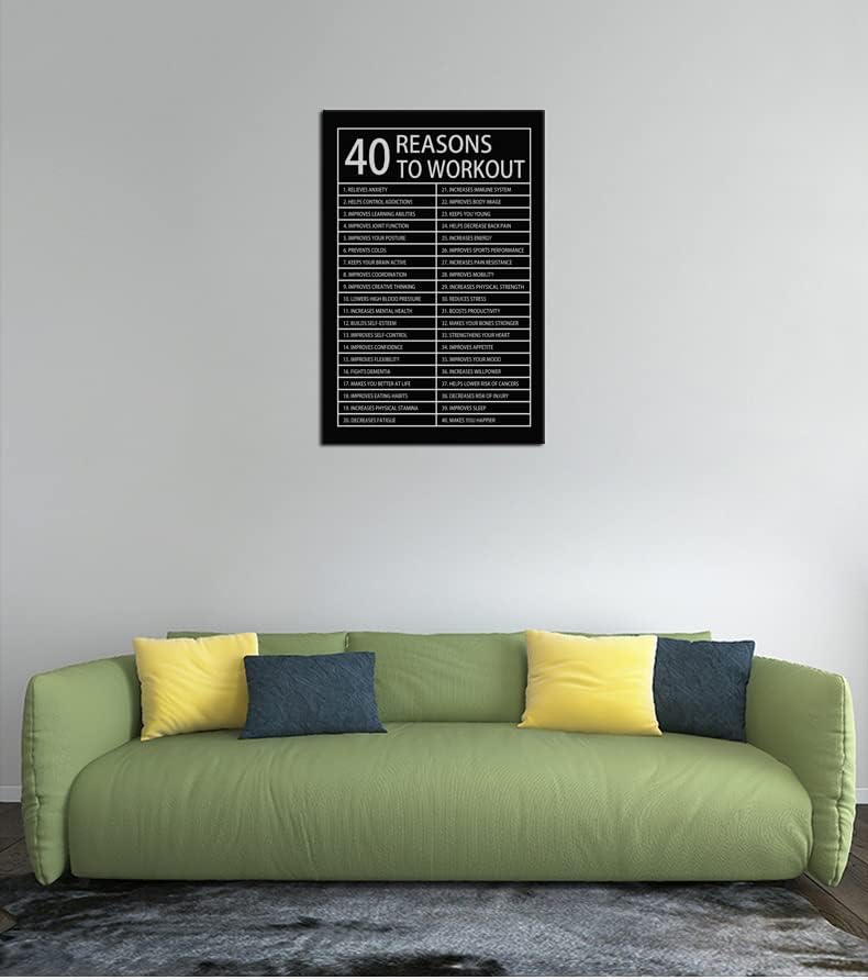 40 Reasons to Workout Inspirational Posters Motivational Wall Art Picture Prints on Canvas Modern Home Decor Painting Artwork for Living Room Office Stretched and Framed Ready to Hang [24''W x 36''H]