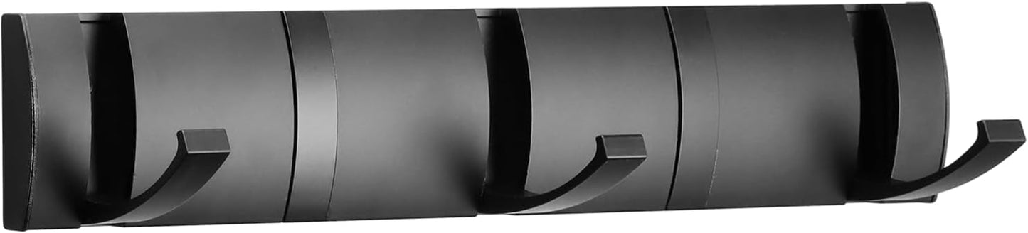 Folding Coat Hooks, Wall Mounted Coat Rack with 5 Retractable Hooks, Heavy Duty Towel Rack for Bathroom Wall Hook for Hanging Clothes Bathrobe, Stainless Steel Coat Hanger for Entryway(Black)