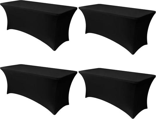 Obstal 4ft Stretch Spandex Table Cover - 4 Pack Universal Rectangular Fitted Tablecloth Protector for Wedding, Banquet and Party, Black