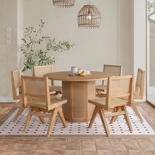 Cane Kitchen Chairs Set of 6, Armless Dining Room Chairs Solid Wood