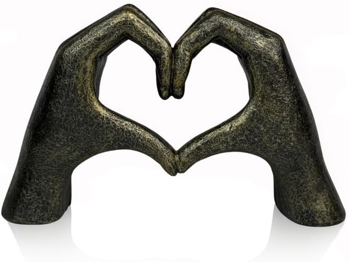 Top Brass Large Rustic Heart Hands Sculpture, 9 3/4” Resin Love Statue – Romantic Decor Accent for Shelf or Mantel – Perfect for Wedding, Valentine's Day or Anniversary (Rustic Cast Iron)