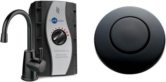 InSinkErator Stainless Steel Tank, H250MBLK-SS HOT250 System, Single-Handle Matte Black Faucet with 2/3-Gallon Instant Hot Water Dispenser & STC-MTBLK Push SinkTop Switch Button, Matte Black