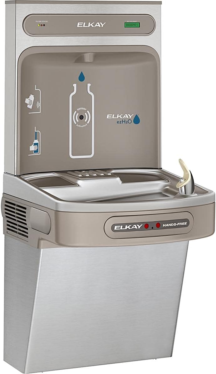 Elkay LZO8WS EZH2O Refrigerated Single Drinking Fountain with Bottle Filling Station and Hands Free Activation - Stainless Steel