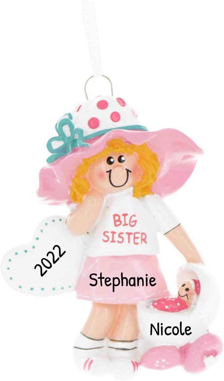 3D Toddler Ornaments for Christmas Tree 2025 - Brunette Big Sister Stroller Ornament for Kids Ornament for Girl Personalized Christmas Ornaments for Kids Gifts for Girls Toddler Girl Decorations