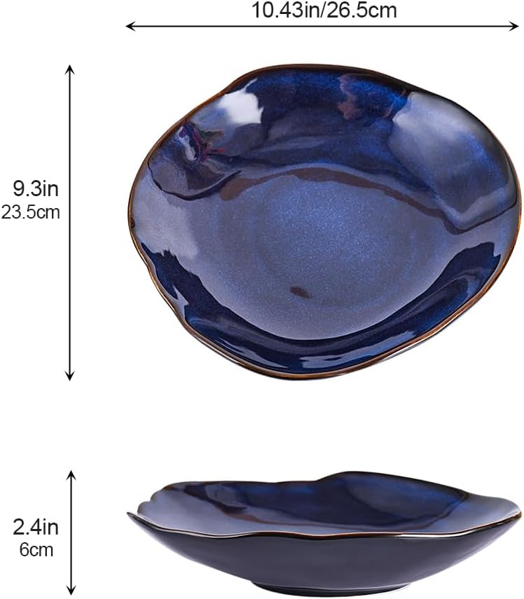 Blue Ceramic Decorative Bowl –10.4" Small Trinket Dish, Fruit Bowl, Candy Dish, Key Bowl for Entryway Table, Jewelry & Ring Dish, Porcelain Catchall Dish for Kitchen, Bedside, Living Room Home Decor