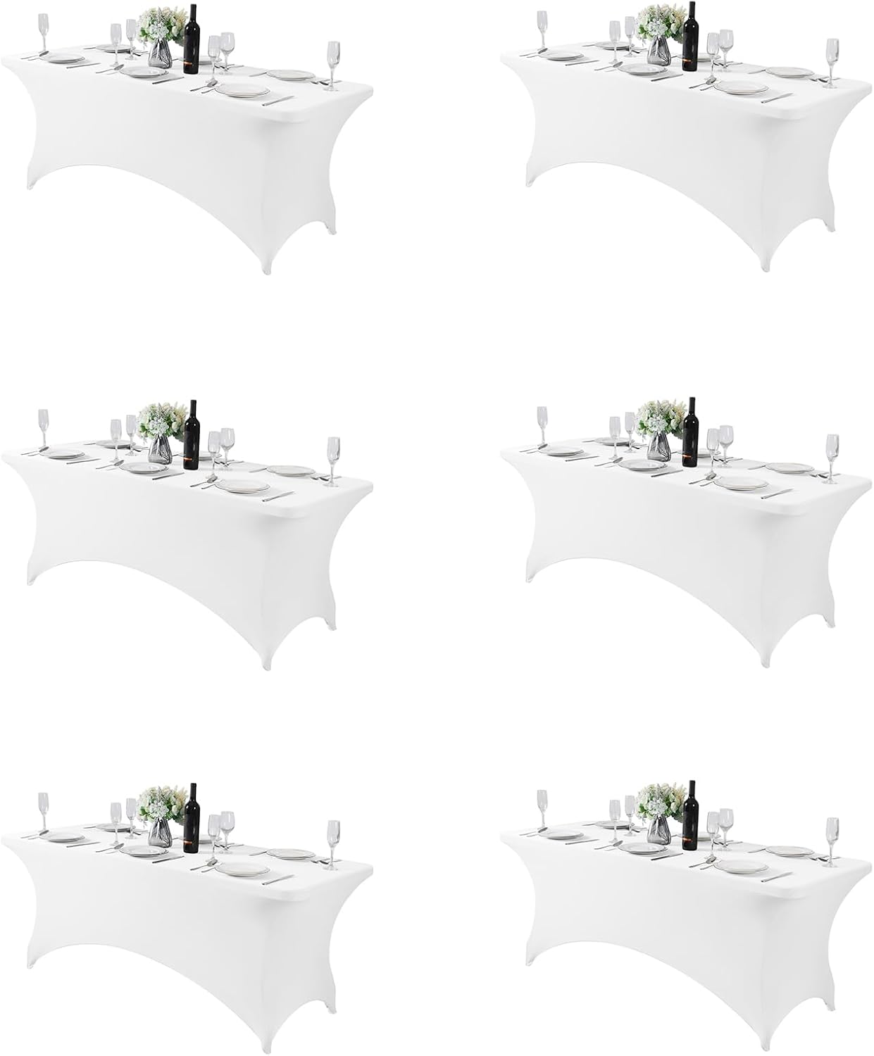 6PCS Spandex Table Cover for 6FT Table Universal Fitted Stretch Tablecloth for Party, Banquet, Wedding and Events-White