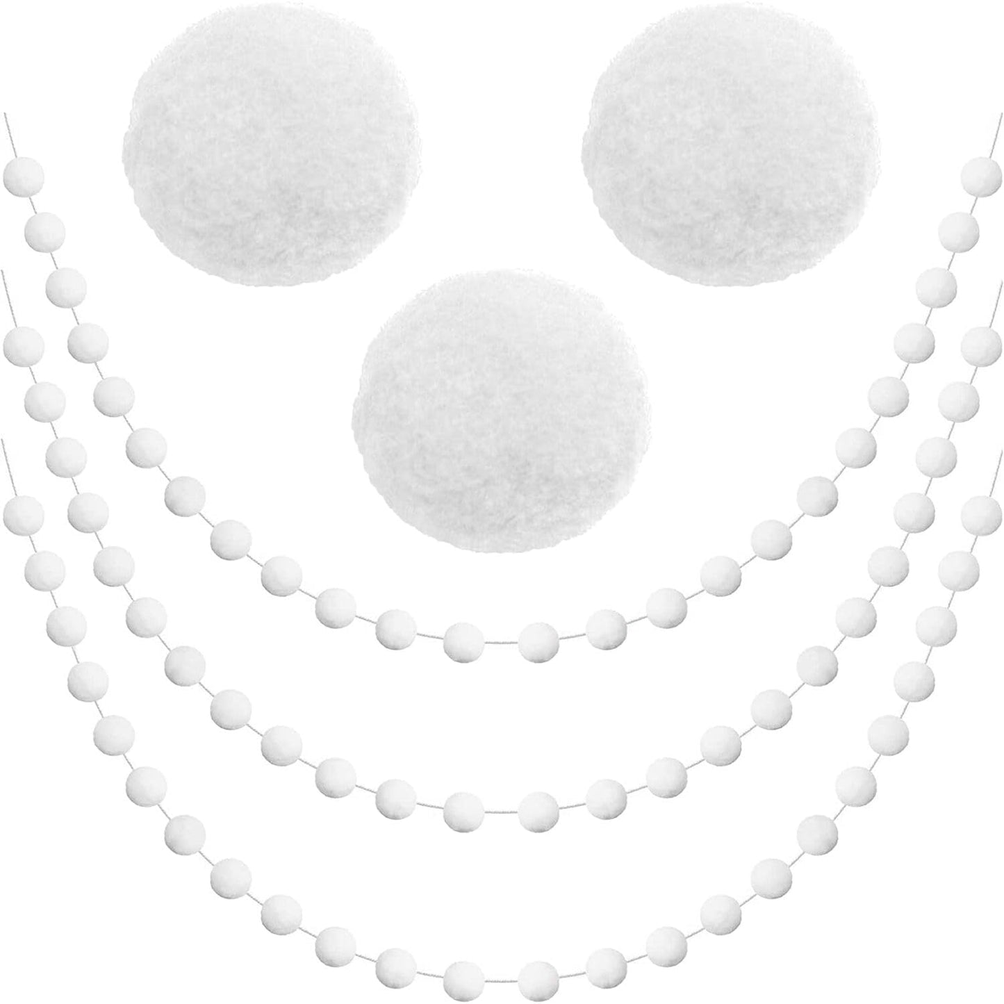 Jishi 3pk White Felt Pom Pom Garland Christmas Tree Decorations Indoor Home Decor, Cute Winter Wonderland Snow Ball Ornaments, Hanging String Pompom Snowball Beads, Xmas Holiday Birthday Party Banners