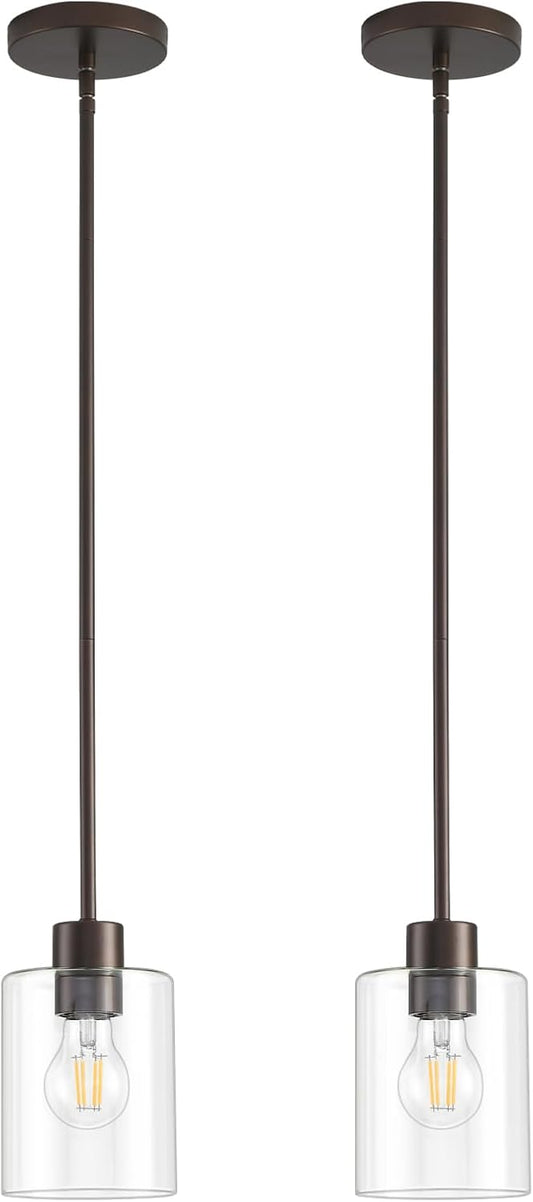 Oil Rubbed Bronze Pendant Lights Kitchen Island - Clear Glass Pendant Light Fixture Multiple Stems Rods 3 Units 12 Inch 3 Units 4 Inch (2 Pack Oil Rubbed Bronze Downrod)