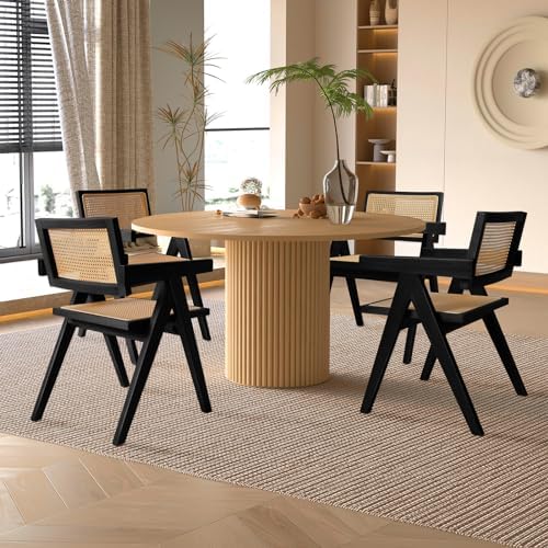 Rattan Dining Chairs Set of 2, Kitchen Chairs Cane for Dining Room, Black