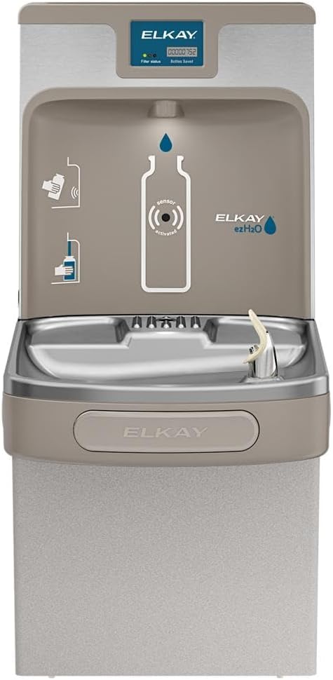 Elkay LZS8WSLK EZH2O Bottle Filling Station with Single ADA Cooler, Filtered, 8 GPH, Light Gray, Commercial, Light Gray Granite