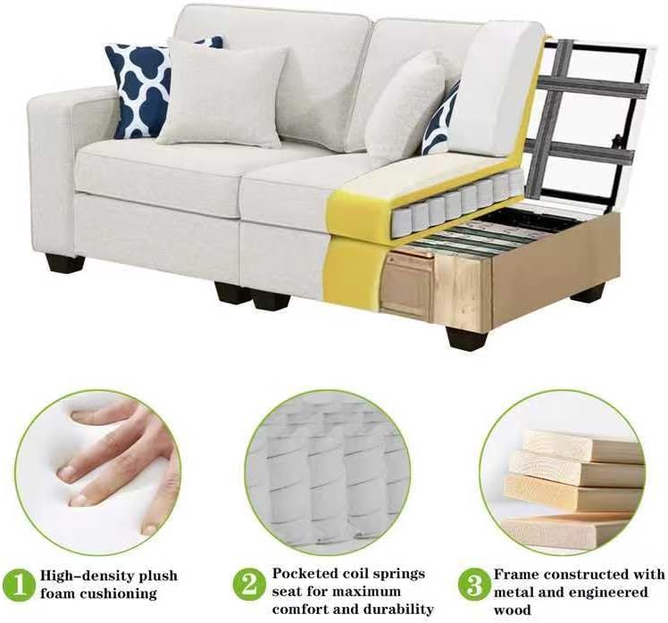 L Lengend Vansen Modular Sectional Sofa U Shaped Couch with Ottoman Modern Reversible Corner Sectional Couch for Living Room (Cream, 2+3)