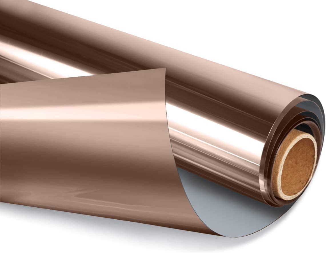 HIDBEA One Way Privacy Window Film, Daytime Mirror Reflective Heat Control UV Sun Blocking Non-Adhesive Static Cling Window Tint for Home and Office (Brown-Silver, 29.5 Inch x 6.5 Feet)