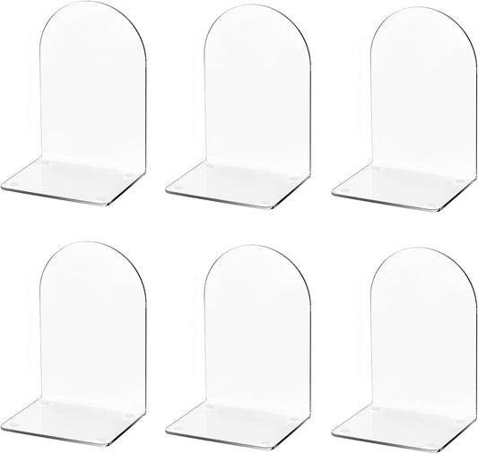 Lulonpon 6 Pieces Book Ends, Bookends, Books End for Shelves, Books End for Heavy Books, Clear Bookends, Acrylic Book Ends for School, Library,Desktop Organizer and Book Shelves
