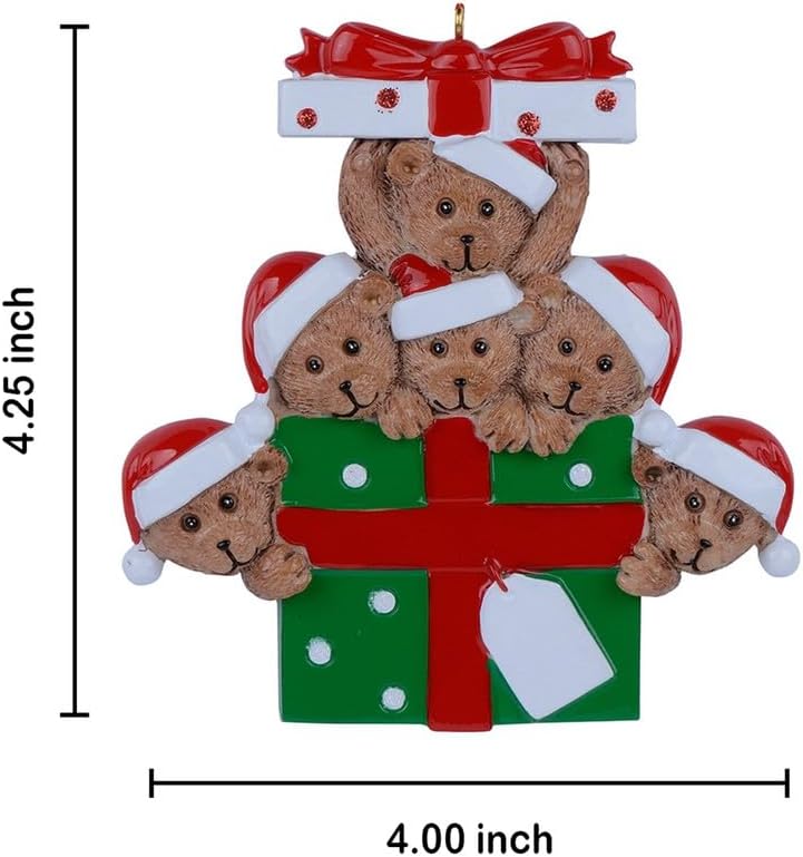 Personalized Family Ornament 2024, Bear Family of 6 Christmas Tree Ornament, Customized Teddy Bear Ornaments for Christmas Tree Decor, Unique Bear Gifts for Mom, Dad, Grandkids, Grandma, Grandpa