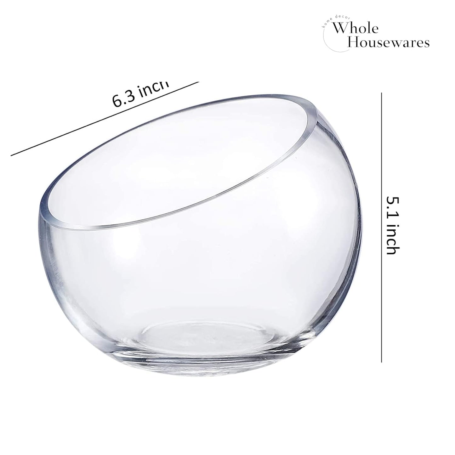 WHOLE HOUSEWARES | Slant Cut Bowl Glass Vase, Width 6.3", Height 5", Clear Terrarium Jar, Candy Jar, Fruit Jar, Floral Container for Wedding Party Event, Home Office Decor, 1 Piece