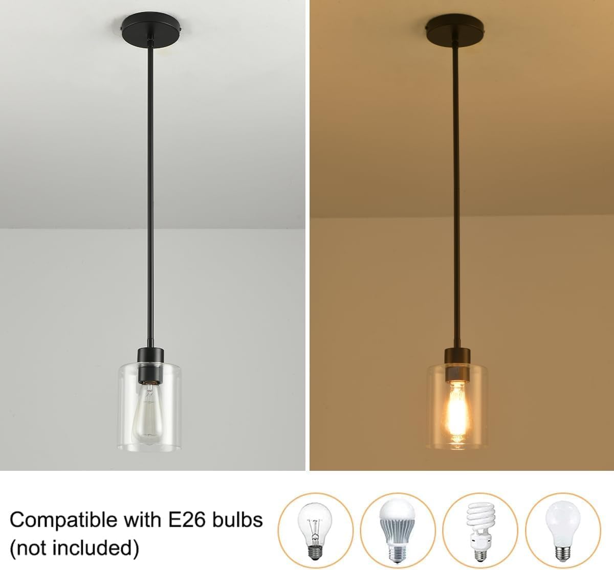 Black Pendant Lights Kitchen Island - Clear Glass Pendant Light Fixture Multiple Stems Rods 3 Units 12 Inch 3 Units 4 Inch (Black 3 Pack Stem Rod)