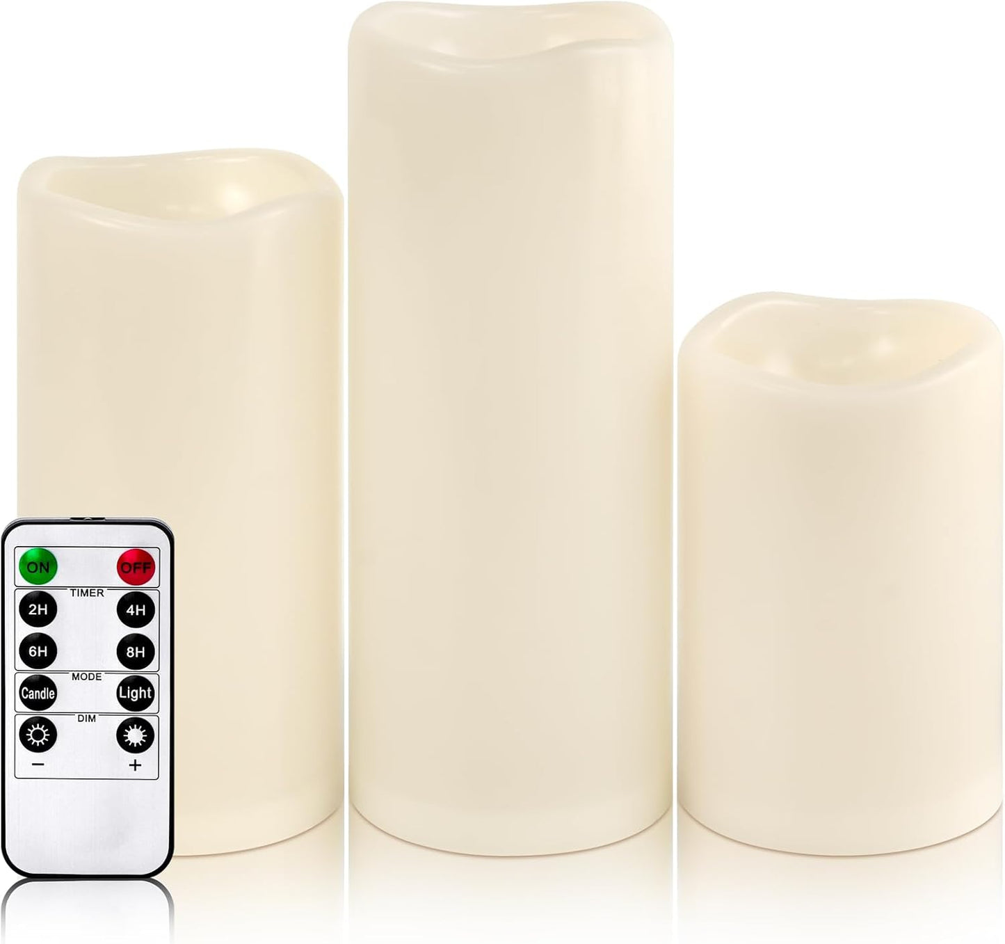 Waterproof Large Outdoor Flameless Candles 6" 8" 10" x 4" for Patio Porch Lanterns, Battery Operated LED Flickering Pillar Candles with Remote, Ivory White Long Lasting Set of 3