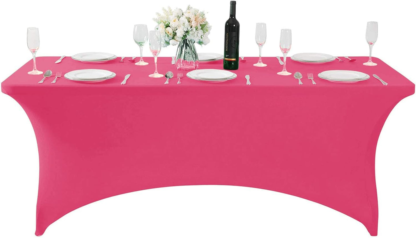 Spandex Table Cover for 6Ft or 4fT or 8ft Table Universal Fitted Stretch Tablecloth for Party, Banquet, Wedding and Events-Hot Pink