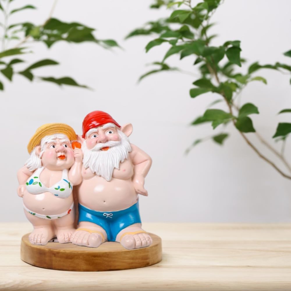 Women Man Double Gnomes Statue, Durable Resin Miniature Garden Gnome Decoration for Indoor Outdoor Decor, Gnome Ornament for House Yard Lawn Terrace Housewarming Halloween Garden Style Decor (A-01)