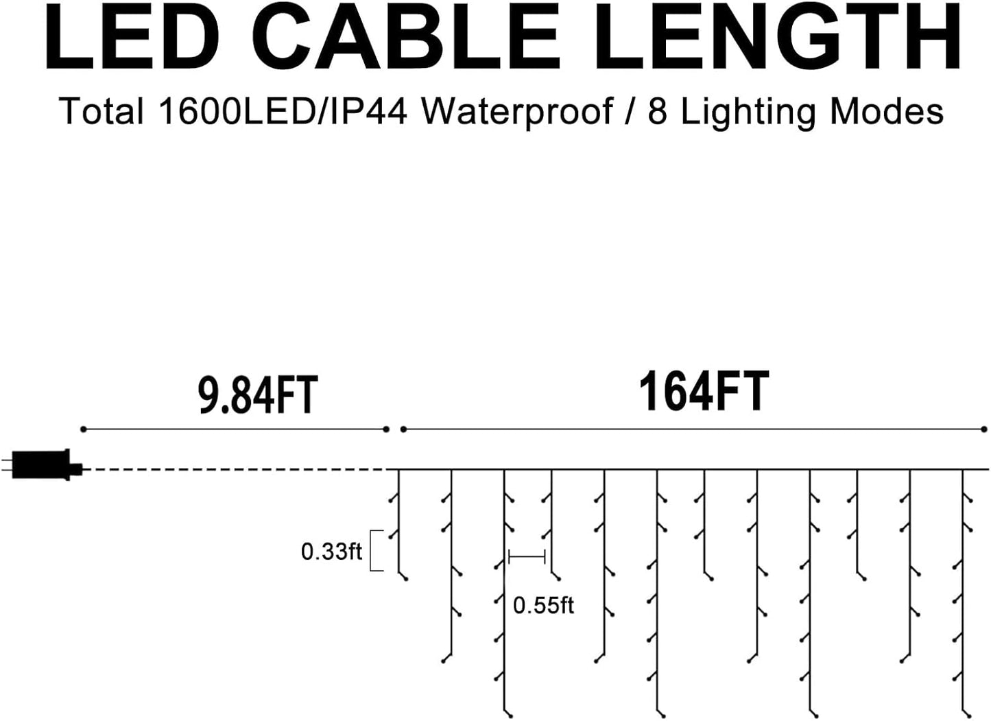 Christmas Lights Outdoor, 164FT 1600 LED Ice Lights for Outside, 320 Drops Ice String Lights with 8 Modes, Waterproof Timer & Memory for Yard, Garden, Eaves, Patio, Party (Blue and Cool White)